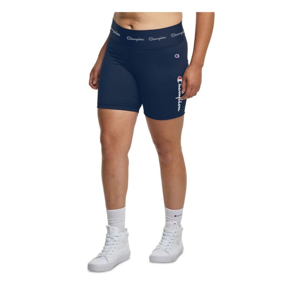 CHAMPION Womens Navy Moisture Fitted Waistband Logo High Waist Shorts Plus 1X